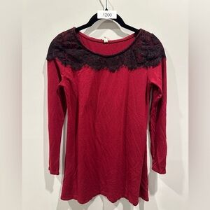 Pink Blush Elegant Red Lace Trim Top